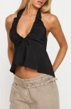 Princess Polly Gadot Ruched Halter Top In Black