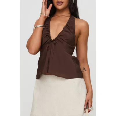 Princess Polly Gadot Ruched Halter Top In Brown