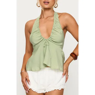 Princess Polly Gadot Ruched Halter Top In Green