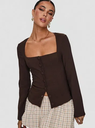 Princess Polly Gaskin Long Sleeve Top In Brown