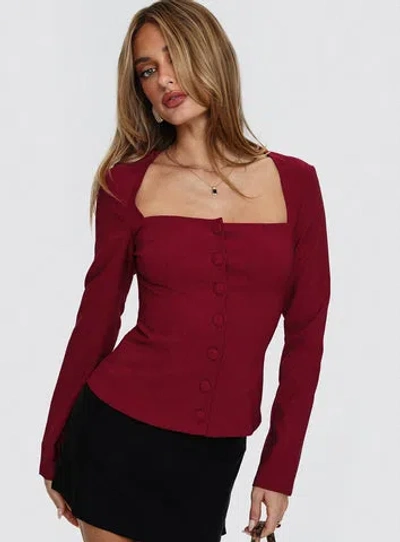 Princess Polly Gaskin Long Sleeve Top In Burgundy