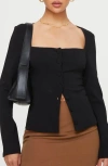 Princess Polly Gaskin Square Neck Button-up Top In Black