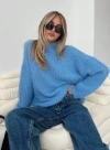 Princess Polly Gavelston Crew Neck Waffle Sweater In Blue