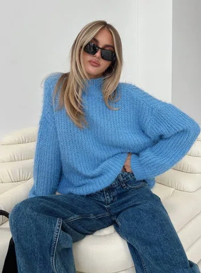 Princess Polly Gavelston Crew Neck Waffle Sweater In Blue