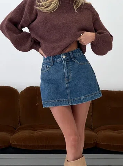 Princess Polly Gazelle Denim Skort Mid Wash Petite In Blue