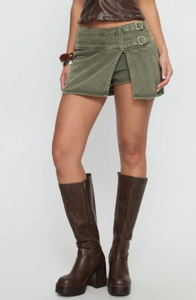 Princess Polly Generous Faux Wrap Denim Skort In Green