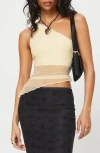 Princess Polly Gilda One-shoulder Asymmetric Mesh Crop Top In Light Beige