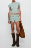 Princess Polly Go Retro Shirred Crop Cotton Blend Top & Shorts Set In Blue
