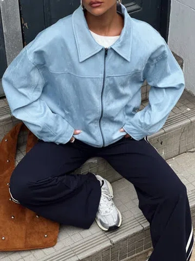 Princess Polly Goldsmith Faux Suede Bomber Jacket In Blue