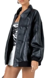 Princess Polly Goldsmith Oversize Faux Leather Bomber Jacket In Black