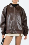Princess Polly Goldsmith Oversize Faux Leather Bomber Jacket In Brown