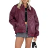 Princess Polly Goldsmith Oversize Faux Leather Bomber Jacket In Dark Red