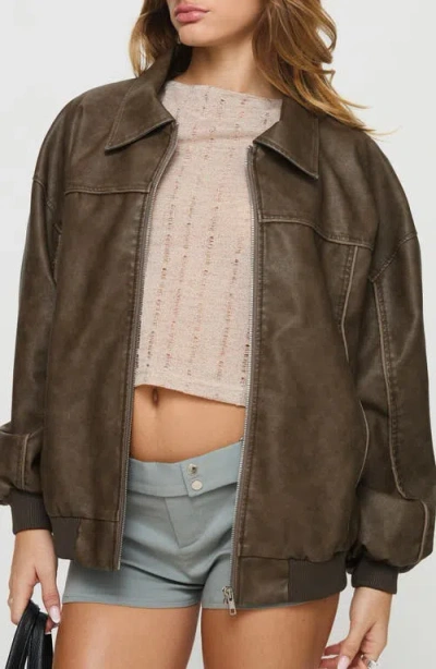 Princess Polly Goldsmith Water Repellent Faux Leather Jacket In Brown