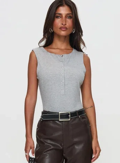 Princess Polly Good Impression Button Up Bodysuit In Grey