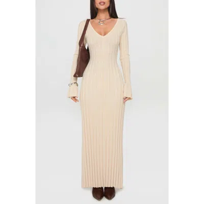 Princess Polly Gratuita Long Sleeve Maxi Sweater Dress In Neutral