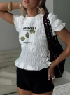 Princess Polly Grazie Mille Shirred Graphic Top In White / Green