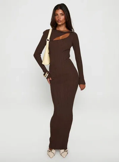 Princess Polly Gyselle Long Sleeve Maxi Dress In Brown