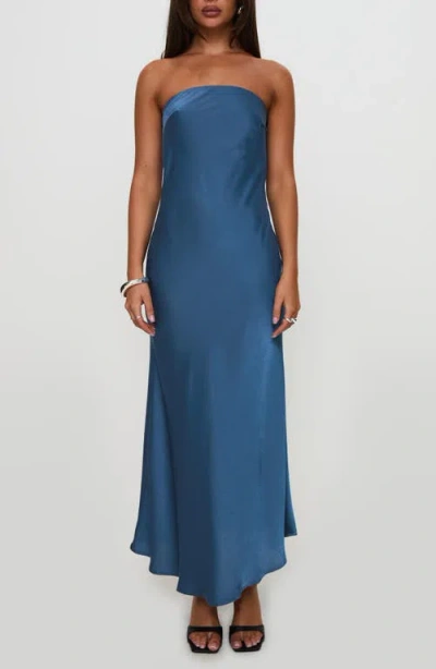 Princess Polly Haley Strapless Satin Maxi Dress In Blue