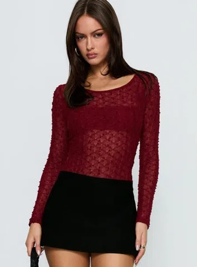 Princess Polly Harly Sheer Long Sleeve Bodysuit In Red