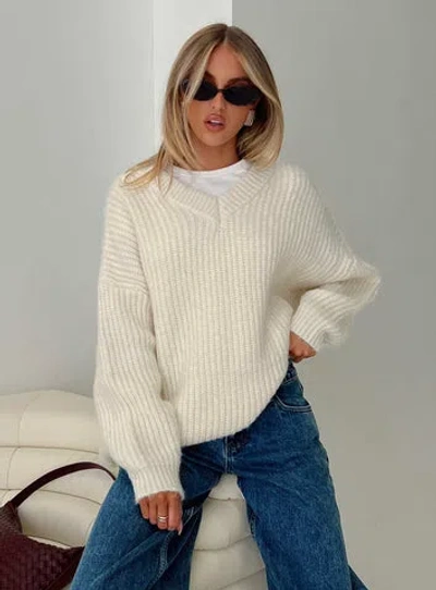 Princess Polly Have It All V Neck Knit Sweater In Cream