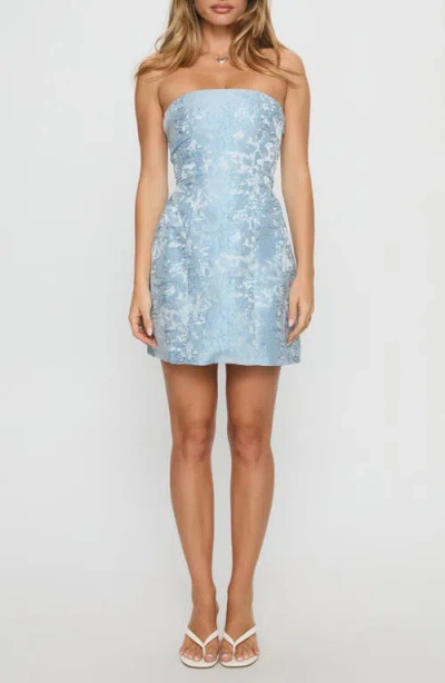 Princess Polly Heaven Sent Floral Embroidery & Jacquard Strapless Cocktail Minidress In Blue