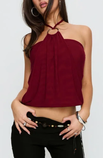 Princess Polly Hedlea Drape Ring Detail Crop Halter Top In Burgundy