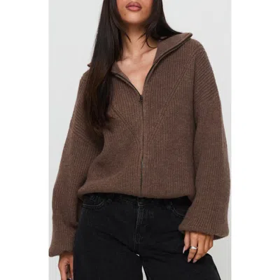 Princess Polly Herteford Zip Front Sweater In Brown
