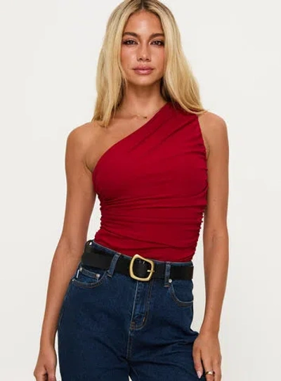 Princess Polly Heston Asymmetrical Ruched Bodysuit In Red
