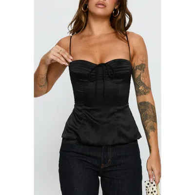 Princess Polly Hildy Tie-back Satin Top In Black