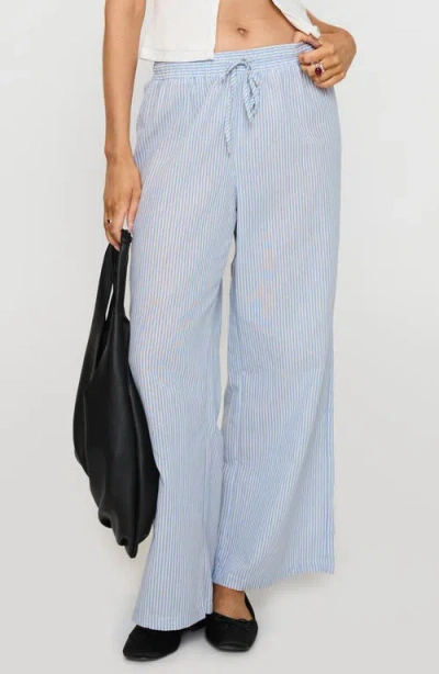 Princess Polly Holiday Stripe Tie Waist Wide Leg Pants In Blue/white