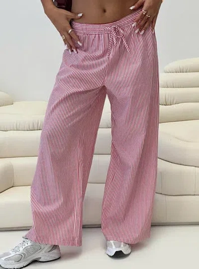 Princess Polly Holiday Tie Front Pants In Red/white Stripe
