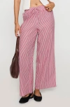 Princess Polly Holiday Tie Front Pants In Red/white Stripe