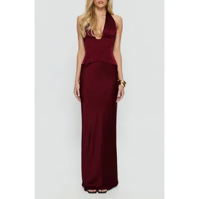 Princess Polly In A Trance Halter Corset Maxi Dress In Red