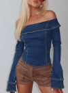 Princess Polly In The Crowd Off Shoulder Top In Dark Denim