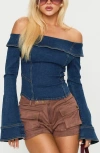Princess Polly In The Crowd Off The Shoulder Denim Top In Multi
