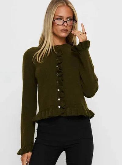 Princess Polly Inclination Frill Cardigan In Green