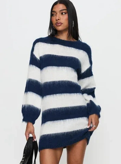 Princess Polly Iryna Long Sleeve Knit Mini Dress In Navy / White Stripe