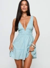 Princess Polly Ismena Plunge Mini Dress In Blue Check