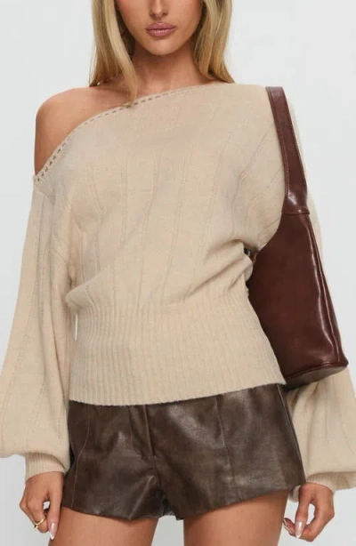 Princess Polly Jackeline Off The Shoulder Sweater In Neutral