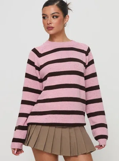Princess Polly Jacquette Knit Sweater In Pink / Brown