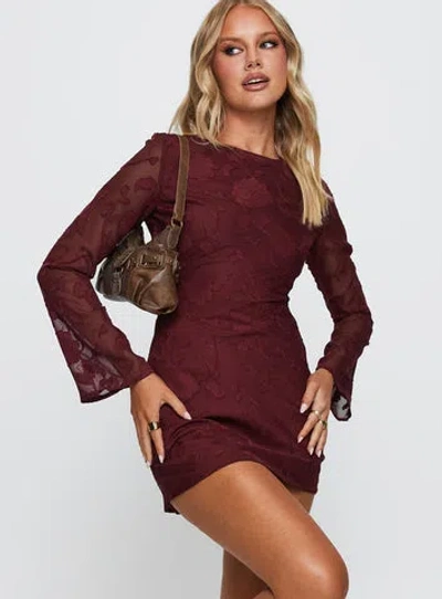 Princess Polly Jadee Long Sleeve Mini Dress In Burgundy Floral