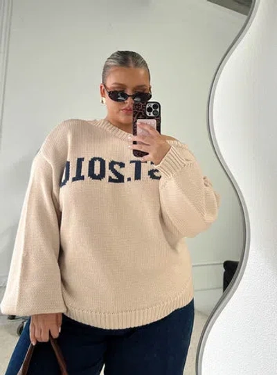 Princess Polly Jadynn Off Shoulder Knit Sweater In Cream