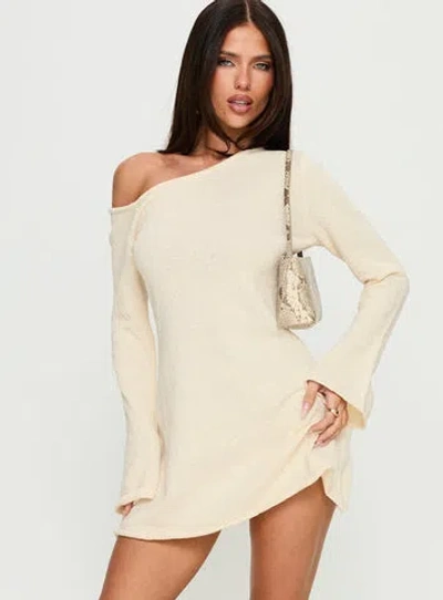Princess Polly Jaede One-shoulder Long Sleeve Knit Minidress In Neutral
