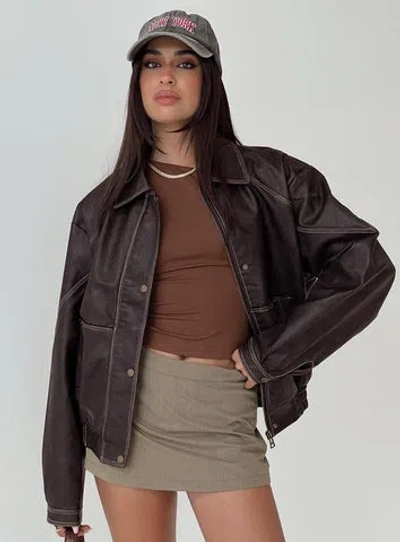 Princess Polly Jaxton Faux Leather Jacket In Brown