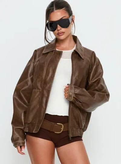 Princess Polly Jaxton Faux Leather Jacket Light In Brown