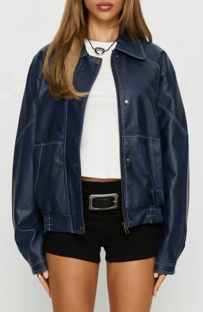 Princess Polly Jayton Faux Leather Jacket In Blue