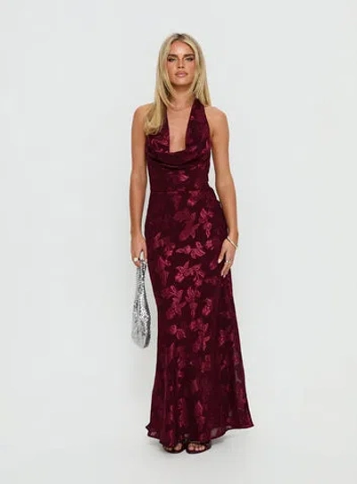 Princess Polly Jazminah Halter Cowl Neck Maxi Dress In Burgundy