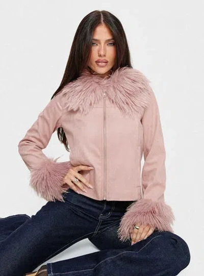 Princess Polly Jeanna Suede Faux Fur Detail Jacket In Pink