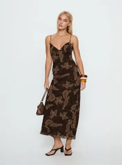 Princess Polly Jemimah V Neck Maxi Dress In Brown