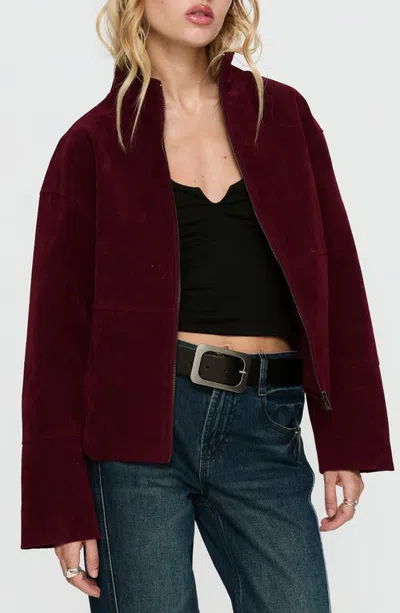 Princess Polly Jessalynn Faux Suede Full Zip Jacket In Burgundy